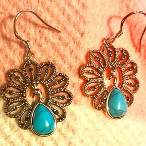 Vintage 925 Silver Plated Peacock shape Drop Earrings for Women 1Pair